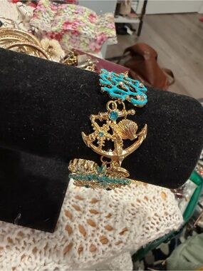Gold and Turquoise Sea Charm Bracelet - Women Jewelry
